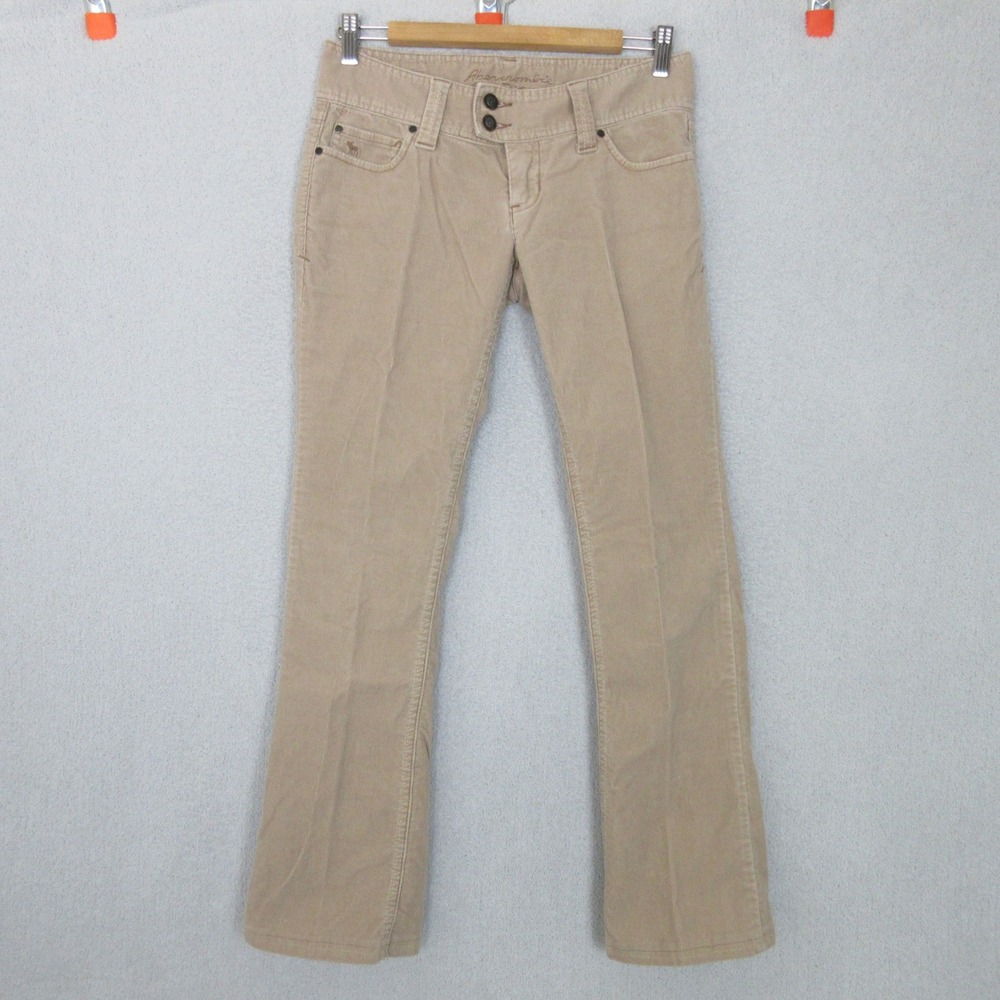 VTG Abercrombie & Fitch Corduroy Pants Women Size 0 Beige Low-Rise Bootcut